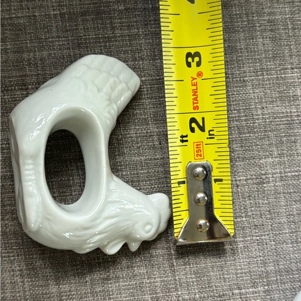 White Ceramic Rooster Napkin Rings Set